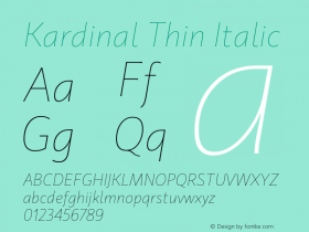 Kardinal Thin Italic 2.000 Font Sample