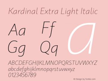 Kardinal Extra Light Italic 2.000 Font Sample