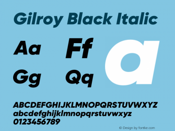 Gilroy-BlackItalic Version 1.000;PS 001.000;hotconv 1.0.88;makeotf.lib2.5.64775 Font Sample