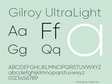 Gilroy-UltraLight Version 1.000;PS 001.000;hotconv 1.0.88;makeotf.lib2.5.64775 Font Sample