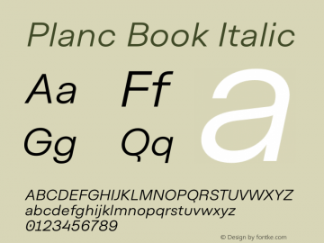 Planc Book Italic Version 1.000; wf-rip Font Sample