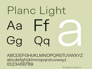 Planc Light Version 1.000; wf-rip Font Sample