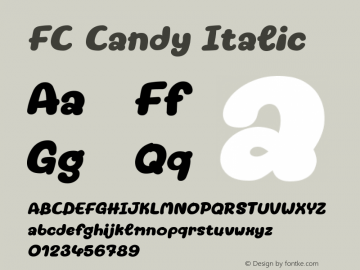 FC Candy Italic Non-commercial use only, please contact FONTCRAFTSTUDIO.COM for any commercial use. Version 1.00 2021 by Fontcraft: Suwisa Sae-ueng Font Sample