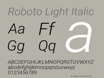 Free-Roboto Light Italic Version 2.137; 2017 Font Sample