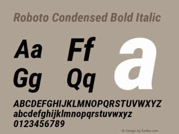 Roboto Condensed Bold Italic Version 2.137; 2017 Font Sample