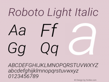 Roboto Light Italic Version 2.137; 2017图片样张