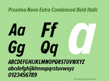Proxima Nova Extra Condensed Bold Italic Version 2.003 Font Sample