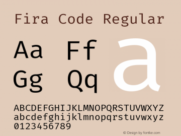 Fira Code Regular Version 5.002 Font Sample