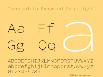 Inconsolata Expanded ExtraLight Version 3.000; ttfautohint (v1.8.3) Font Sample
