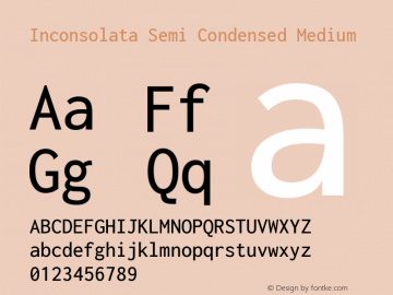 Inconsolata Semi Condensed Medium Version 3.000; ttfautohint (v1.8.3) Font Sample