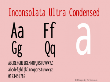 Inconsolata Ultra Condensed Version 3.000; ttfautohint (v1.8.3) Font Sample