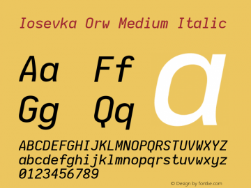 Iosevka Orw Medium Italic 2.2.1; ttfautohint (v1.8.2) Font Sample