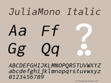 JuliaMono Italic Version 0.005 Font Sample