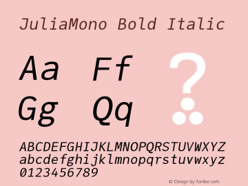 JuliaMono Bold Italic Version 0.005 Font Sample