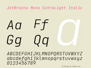 JetBrains Mono ExtraLight Italic Version 2.210; ttfautohint (v1.8.3)图片样张