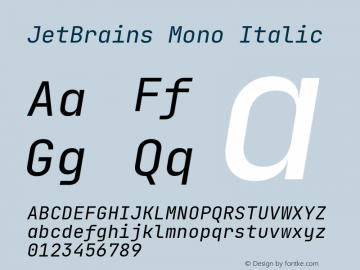 JetBrains Mono Italic Version 2.210; ttfautohint (v1.8.3)图片样张