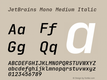 JetBrains Mono Medium Italic Version 2.210; ttfautohint (v1.8.3)图片样张