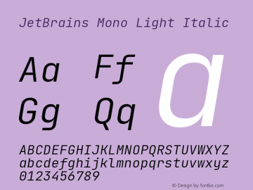 JetBrains Mono Light Italic Version 2.210; ttfautohint (v1.8.3)图片样张