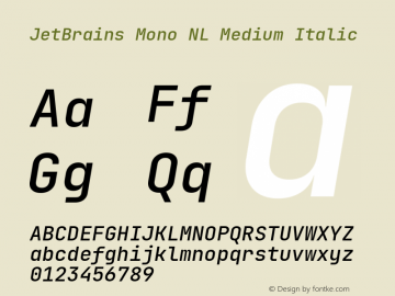 JetBrains Mono NL Medium Italic Version 2.210; ttfautohint (v1.8.3) Font Sample