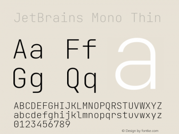 JetBrains Mono Thin Version 2.210; ttfautohint (v1.8.3)图片样张