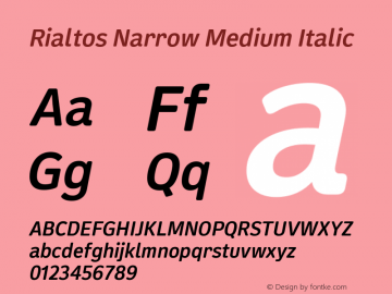 Rialtos Narrow Medium Italic Version 1.000 | wf-rip DC20200820图片样张
