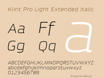 Klint Pro Light Extended Italic Version 1.00图片样张