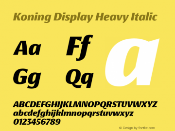 Koning Display Heavy Italic Version 1.000 Font Sample