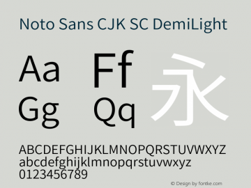 Noto Sans CJK SC DemiLight  Font Sample
