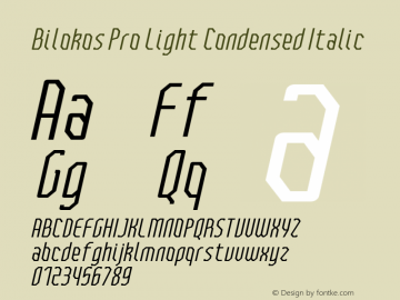 BilokosProLightCondensedItalic Version 2.0; Mar 2021 by Audry Kitoko Makelele Font Sample