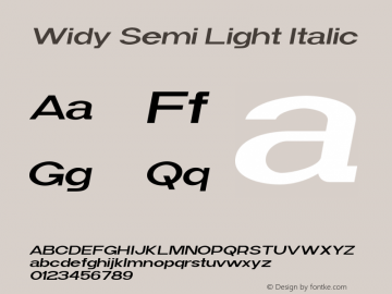 Widy-SemiLightItalic Version 1.000 Font Sample
