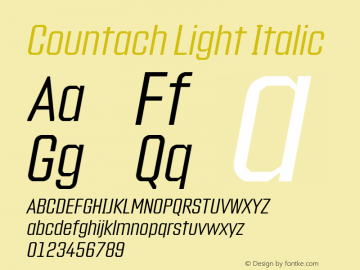 Countach Light Italic Version 1.002;PS 1.2;hotconv 1.0.72;makeotf.lib2.5.5900; ttfautohint (v1.3.34-f4db) Font Sample