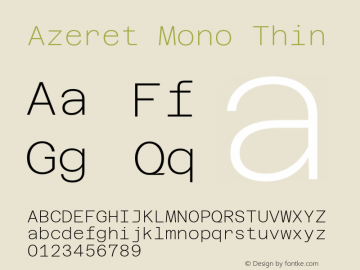 Azeret Mono Thin Version 1.000; Glyphs 3.0.3, build 3074图片样张