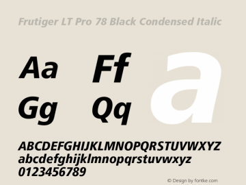 FrutigerLTPro-BlackCnIta Version 2.000 Build 1000 Font Sample