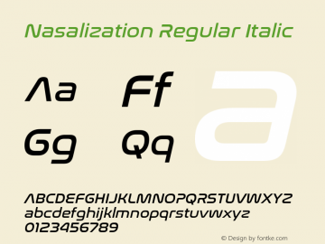 NasalizationRg-Italic Version 5.000 Font Sample