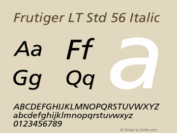 FrutigerLTStd-Italic Version 2.000 Build 1000 Font Sample