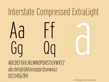 InterstateCompressed XLight Version 1.100;PS 1.001;hotconv 16.6.51;makeotf.lib2.5.65220;Latin+Cyrillic+Greek;recalibrated Font Sample