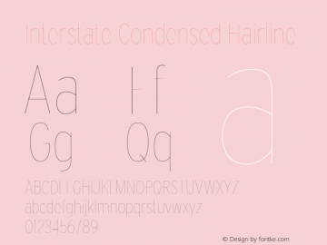 InterstateCondensed Hairline Version 1.100;PS 1.001;hotconv 16.6.51;makeotf.lib2.5.65220;Latin+Cyrillic+Greek;recalibrated图片样张