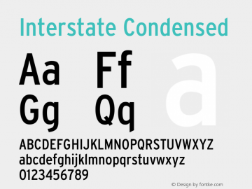 InterstateCondensed Regular Version 1.100;PS 1.001;hotconv 16.6.51;makeotf.lib2.5.65220;Latin+Cyrillic+Greek;recalibrated Font Sample