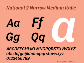 National 2 Narrow Medium Italic Version 1.004 | w-rip DC20201005 Font Sample