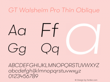 GT Walsheim Pro Thin Oblique Version 2.001;PS 002.001;hotconv 1.0.88;makeotf.lib2.5.64775 Font Sample
