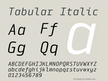 Tabular Italic Version 1.150 Font Sample