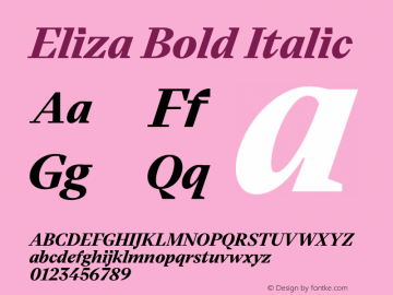 Eliza Bold Italic Version 1.001;hotconv 1.0.109;makeotfexe 2.5.65596 Font Sample