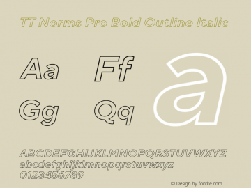 TT Norms Pro Bold Outline Italic Version 2.140.23062020 Font Sample