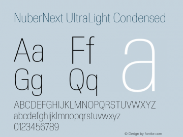 NuberNext UltraLight Condensed Version 001.002 February 2020 Font Sample