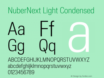 NuberNext Light Condensed Version 001.002 February 2020 Font Sample