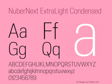 NuberNext ExtraLight Condensed Version 001.002 February 2020 Font Sample