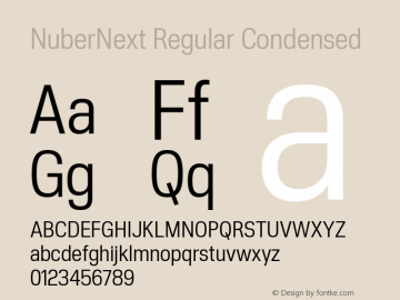 NuberNext Regular Condensed Version 001.002 February 2020 Font Sample