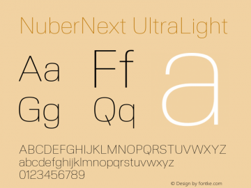 NuberNext UltraLight Version 001.002 February 2020 Font Sample