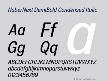 NuberNext DemiBold Condensed Italic Version 001.002 February 2020 Font Sample