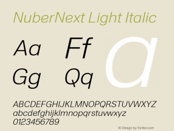 NuberNext Light Italic Version 001.002 February 2020 Font Sample